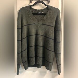 Mens V-Neck Mohair Wool Sweater Pullover Jumper Sz M Long Sleeve Striped Green